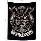Viking decoratief wandtapijt Vegvisir assen hamer Valhalla muur doek Scandinavische mythologie Fathurk wandbehang Gothic esthetisch decoratief tapijt klein zwart 150 x130cm