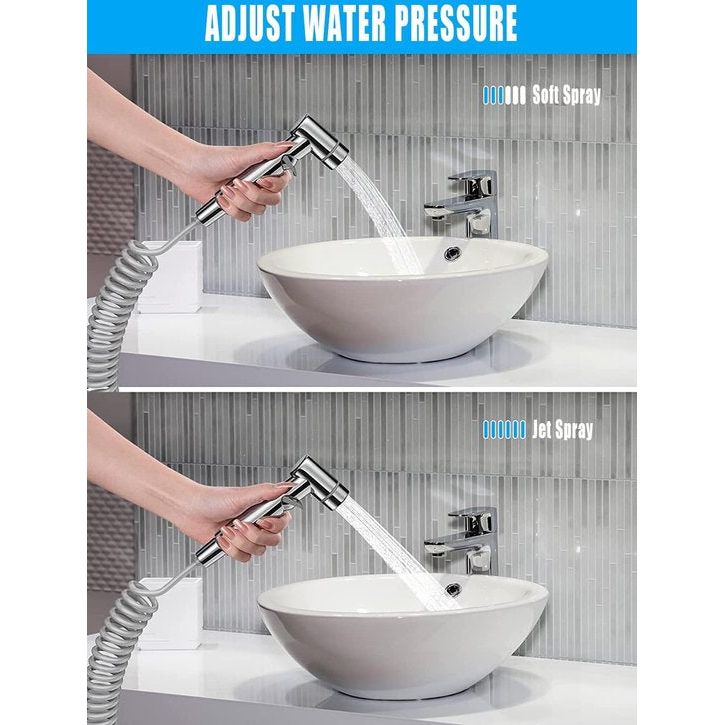 Bidet handdouche set, hoogwaardige verfijnde kopie van de bidet douche met G1/2 inch kraan en één G3/8 inch, chromen handgrepen, bidet armaturen voor de douche badkamer en hygiëne toiletpapier reiniging