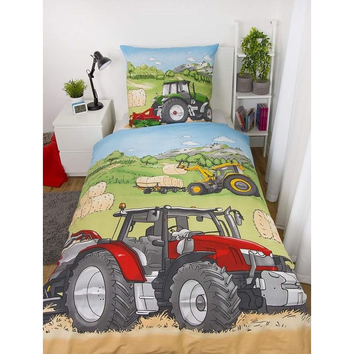 Collection Beddengoedset, tractor-omkeerbaar motief, kussensloop 80 x 80 cm, dekbedovertrek 135 x 200 cm met knoopsluiting, katoen/flanel
