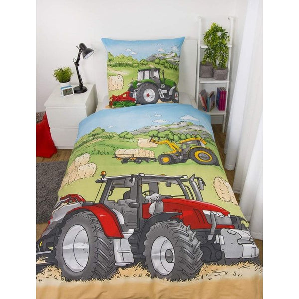 Set beddengoed tractor, kussensloop: 70x90 cm, dekbedovertrek: 140x200 cm, materiaal: 100% katoen, renforcé, met soepel lopende ritssluiting