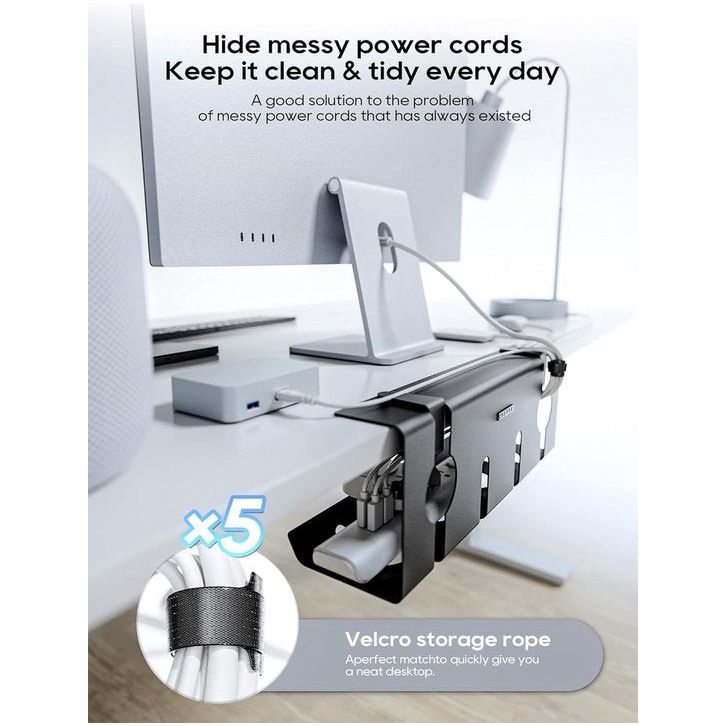 Kabelbeheer onder het bureau, zonder boren onder het bureau Kabelbeheer, kabelgootbureau, kabelmand voor het beheren van kabels en stekkerdozen - 43 x 15 x 12 cm, zwart
