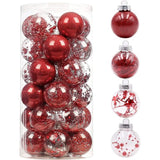24 stuks kerstballen, rood, kerstballen, boomversiering, heldere kerstballen van kunststof, voor vakantie, bruiloft, kerstdecoratie, boomversiering (60 mm)
