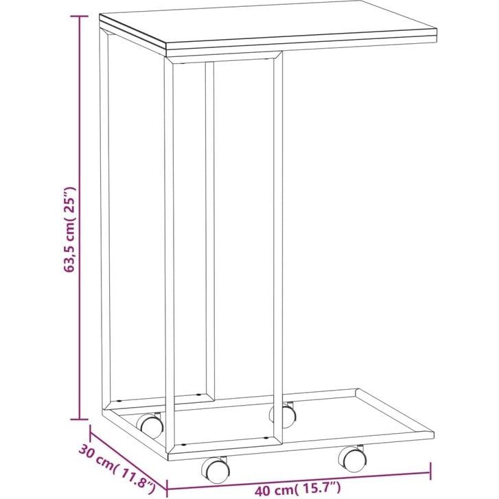 Bijzettafel, salontafel, salontafel, woonkamertafel, banktafel, telefoontafel, tafel, theetafel, woonkamer, met wielen, wit, 40x30x63,5 cm