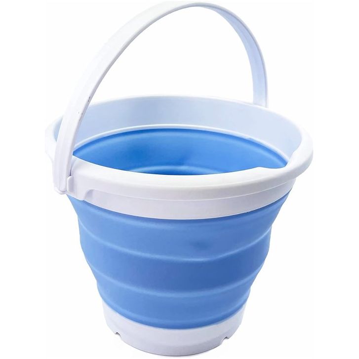 5,5 l inklapbare kunststof emmer, opvouwbare ronde kuip, draagbare wateremmer om te vissen, ruimtebesparend (wit/babyblauw)