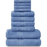 handdoeken, 10-delige set, 100% Egyptisch katoen, 4 x gezicht, 4 x hand, 2 x badhanddoek, premium kwaliteit, zeer waterabsorberende badkameraccessoires, machinewasbaar, blauw