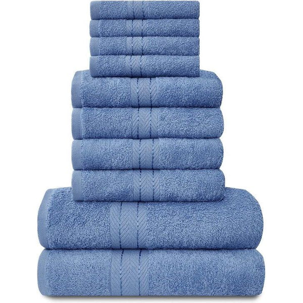 handdoeken, 10-delige set, 100% Egyptisch katoen, 4 x gezicht, 4 x hand, 2 x badhanddoek, premium kwaliteit, zeer waterabsorberende badkameraccessoires, machinewasbaar, blauw