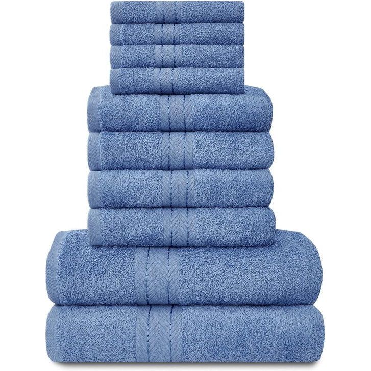 handdoeken, 10-delige set, 100% Egyptisch katoen, 4 x gezicht, 4 x hand, 2 x badhanddoek, premium kwaliteit, zeer waterabsorberende badkameraccessoires, machinewasbaar, blauw