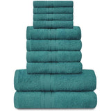 Familiehanddoeken, 10-delige set, 100% Egyptisch katoen, 4x gezicht, 4x hand, 2x badhanddoek, hoog waterabsorberende badaccessoires, machinewasbaar, blauwgroen