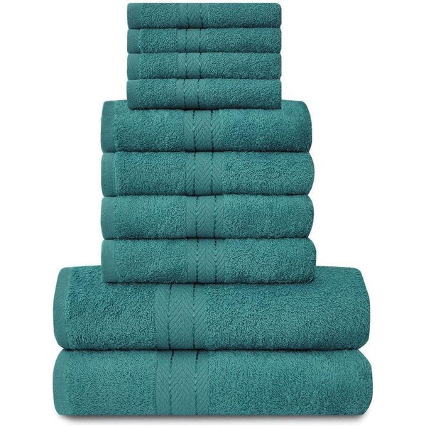 Familiehanddoeken, 10-delige set, 100% Egyptisch katoen, 4x gezicht, 4x hand, 2x badhanddoek, hoog waterabsorberende badaccessoires, machinewasbaar, blauwgroen