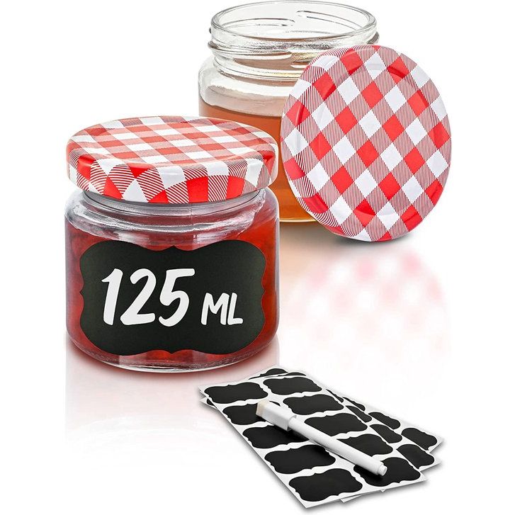 25 confituurpotjes Klein 125 ml - Met etiketten & pen - Luchtdicht - Vaatwasmachinebestendig - Ideaal om cadeau te geven