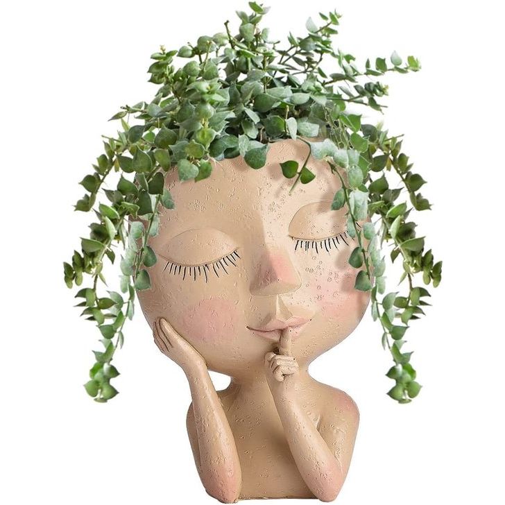 Face Plant Pot Head Planter Succulent Planters Face Flower Pots voor kamerplanten Hars Head Plant Pots met Drainage Hole Cute Lady Statue Decor Plan Pot Gift