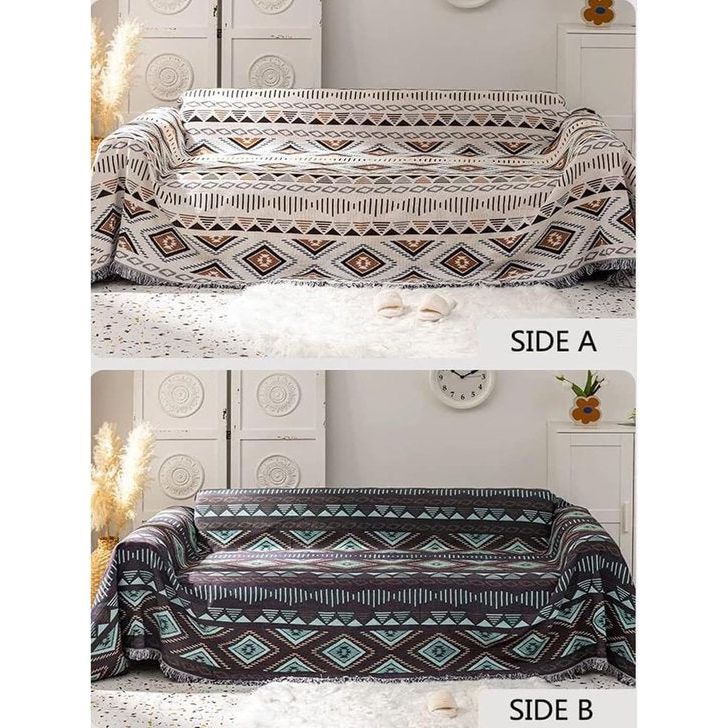 Deken, bankdeken met kwast, bankovertrek, gebreide knuffeldeken, bedworp, Azteekse etnische stijl, deken, voor thuis, kantoor, reizen, tenten (geometrisch patroon, 180 x 230 cm)