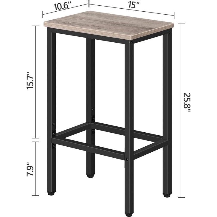 Barkruk, set van 2 barkrukken, keuken-ontbijtbarkruk met voetenbankjes, 65,5 cm eetkamerkruk, rechthoekige industriële barkruk voor eetkamer, keuken, Greige