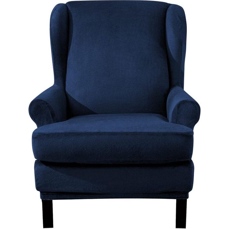 Fluwelen optische stoelhoes, fauteuilhoes, fauteuilhoes, elastische stretchhoes voor vleugelstoel, donkerblauw