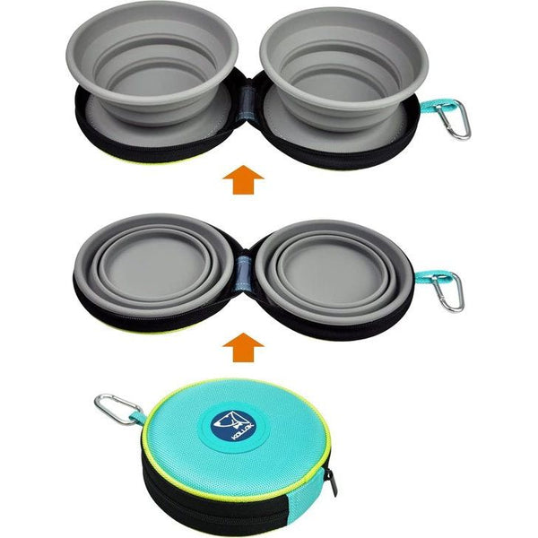 Hondenkommen Opvouwbare reiskom voor voedsel en water, dubbele reiskom Hond voor op reis, draagbare hondenkom met reisetui voor kleine en grote honden