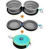 Opvouwbare huisdierschaal van siliconen voor voer en water, dubbele katten/hondenbak voor onderweg, draagbare voerbak