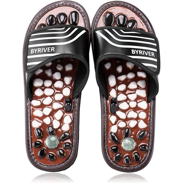 Stone Deep Tissue Acupressuurschoenen Voetmassage Pantoffels Reflexologie Massager Relief Plantaire fasciitis Hielboog Artritis Neuropathie Pijn (zwart 25)