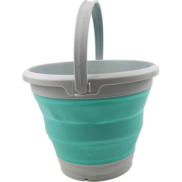 Opvouwbare kunststof emmer met 5,5 l inhoud, inklapbaar, ronde kuip, draagbare wateremmer, ruimtebesparende waterpot voor buiten, grijs/grenen