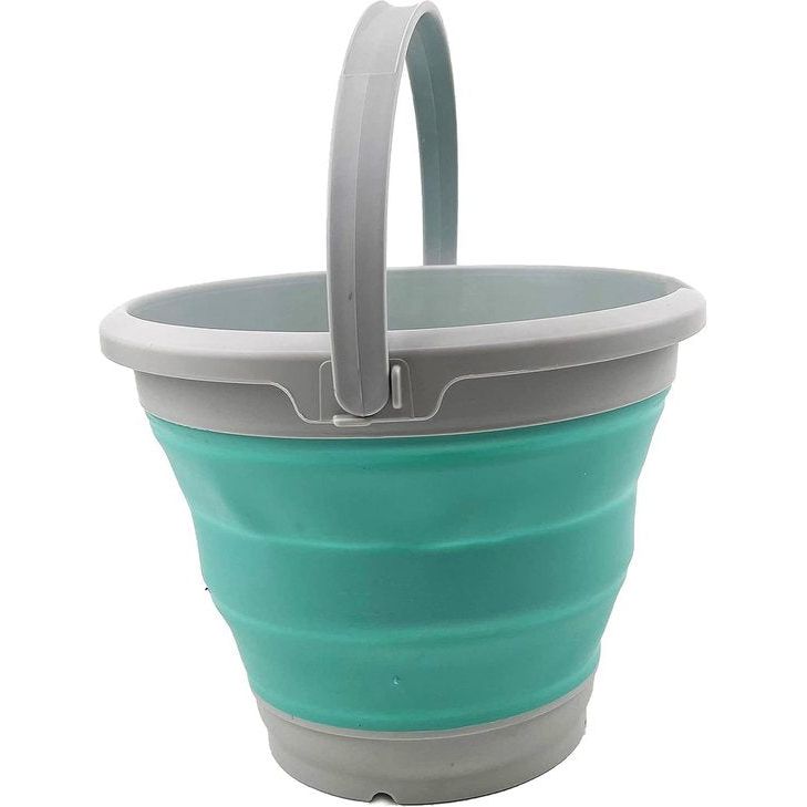 Opvouwbare kunststof emmer met 5,5 l inhoud, inklapbaar, ronde kuip, draagbare wateremmer, ruimtebesparende waterpot voor buiten, grijs/grenen