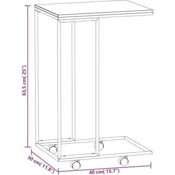 Bijzettafel, salontafel, salontafel, woonkamertafel, banktafel, telefoontafel, tafel, theetafel, woonkamer, met wielen, wit, 40x30x63,5 cm