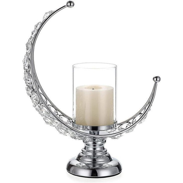 Maanvorm Kristal Theelichtje van glas Metaal Kaarshouder Kaarshouder Kaarshouder voor thuiskantoor Bruiloft Kerstdiner Tafeldecoratie voor stompkaars Zilver