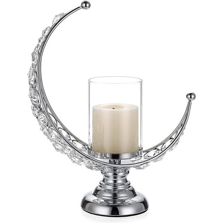 Maanvorm Kristal Theelichtje van glas Metaal Kaarshouder Kaarshouder Kaarshouder voor thuiskantoor Bruiloft Kerstdiner Tafeldecoratie voor stompkaars Zilver