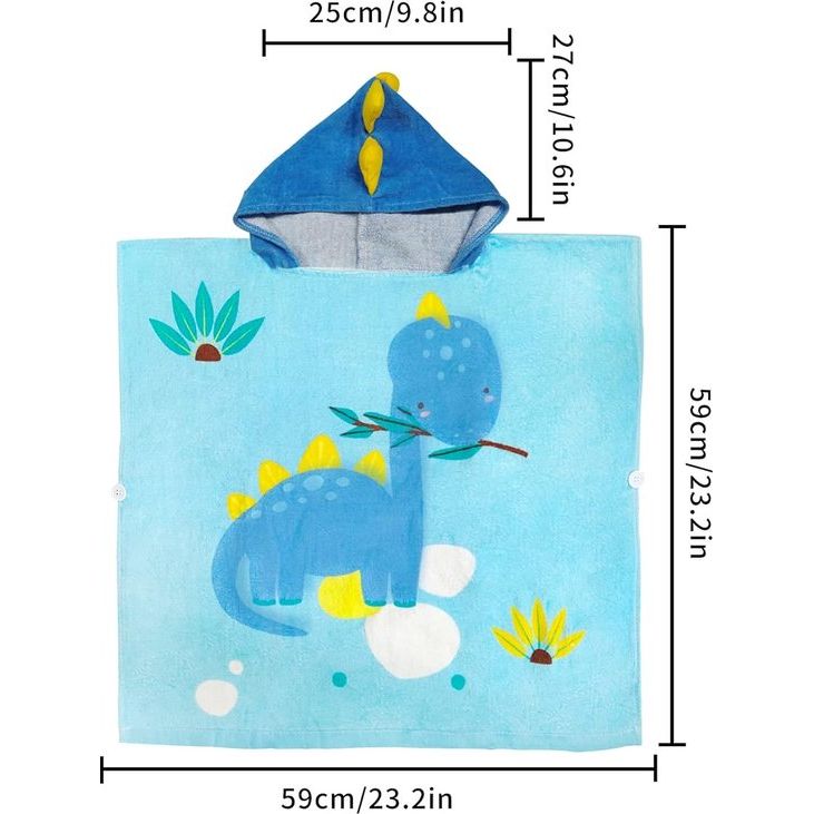 Badponcho met capuchon, voor kinderen, strandhanddoek met capuchon, cartoon, absorberend, strandhanddoek, kinderbadhanddoek met capuchon voor strand, zwemmen, douche, Dinosaurus 2, 58*58cm