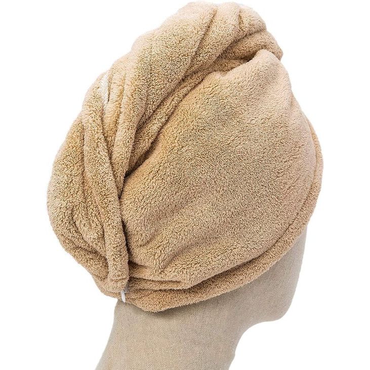 Enetix 2 Pack Microfiber Haardrogende Handdoek Wrap voor Vrouwen, 25 × 70 cm, Super Absorberend Anti-Frizz Haar Tulband, Rapid Droog Haar Handdoeken met Knop, Khaki