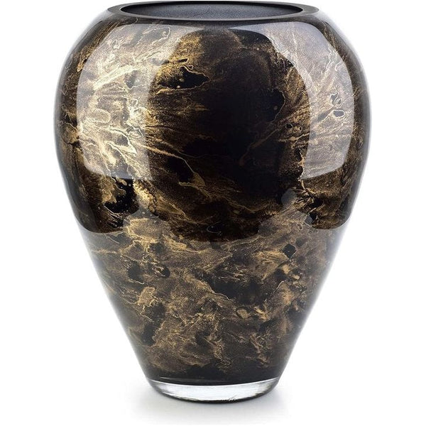 Handgeblazen zwart glas - Luxe uitstraling, stijlvol en elegant - 33 cm hoog - Marmereffect - Bloemenvaas Handgeblazen zwarte glazen - Luxe uitstraling, stijlvol en elegant - 33 cm hoog - Marmereffect - Bloemenvaas