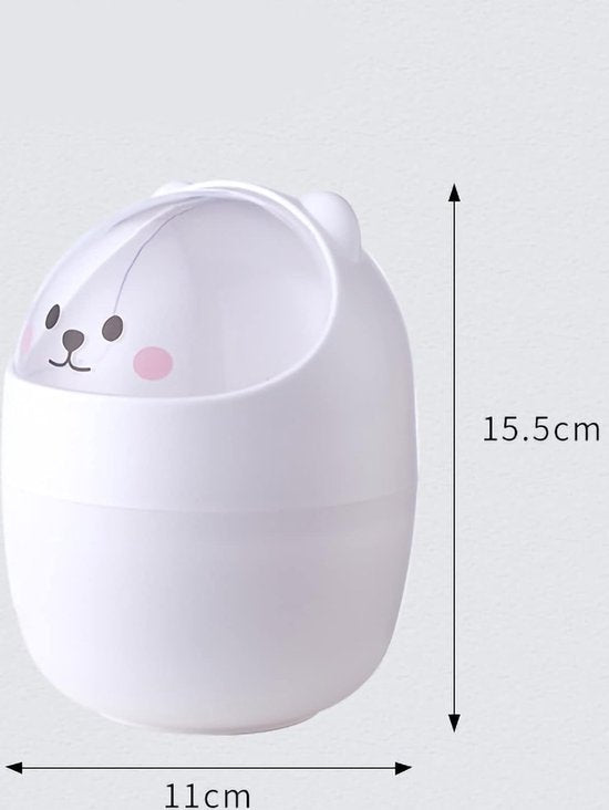 Tafelprullenbak met deksel, cartoon-katten-dierenvorm, mini-vuilnisemmer voor kantoor, kleine tafelafvalemmer, badkamer, vuilnisemmer voor badkamer, keuken, draagbaar, schattige stijl afvalbak