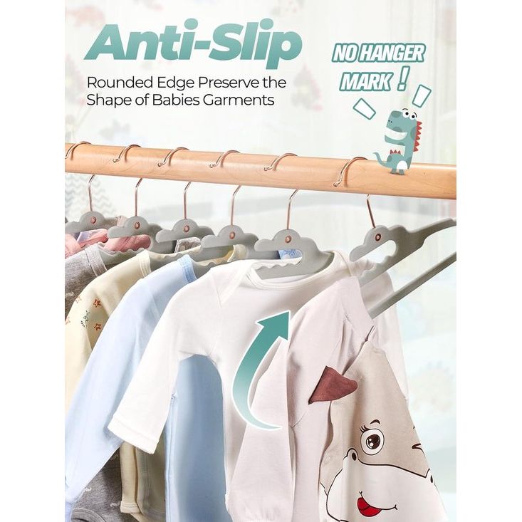 Pak van 30 fluwelen kleerhangers voor baby's (29 cm breed) - kinderkleerhangers met roségouden haken, antislip fluwelen kleerhangers voor kledingkast, 360° draaibare haken, voor baby-/peuter-/kinderkleding (grijs)