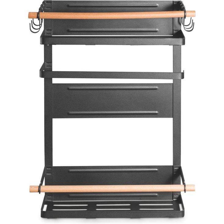 Magnetisch zijrek, belastbaar tot 12 kg, hangrek met afneembare haken en houten stokken, zwart