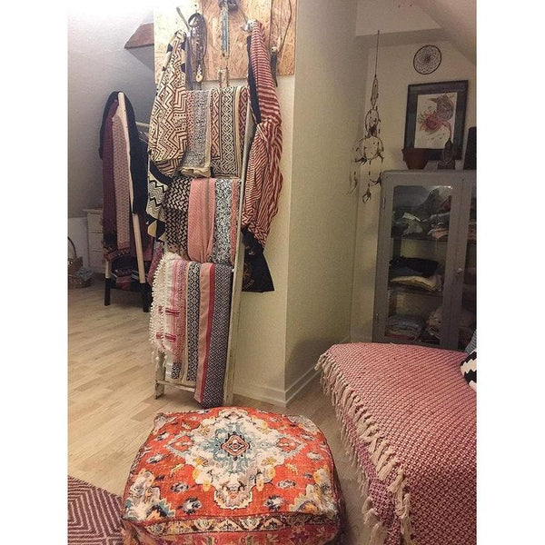 Bohemian Yoga Decor vloerkussenhoes - 60x20 cm - vierkante meditatiekussenhoes - bedrukte katoenen kruk