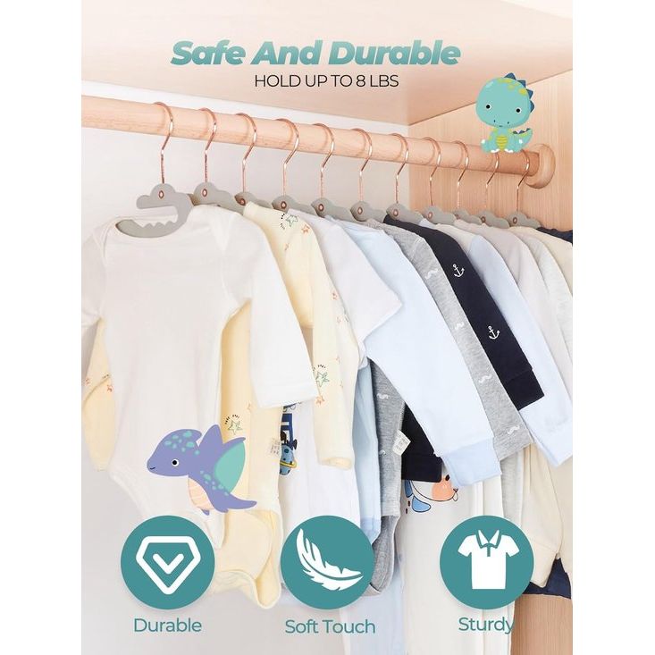 Pak van 30 fluwelen kleerhangers voor baby's (29 cm breed) - kinderkleerhangers met roségouden haken, antislip fluwelen kleerhangers voor kledingkast, 360° draaibare haken, voor baby-/peuter-/kinderkleding (grijs)