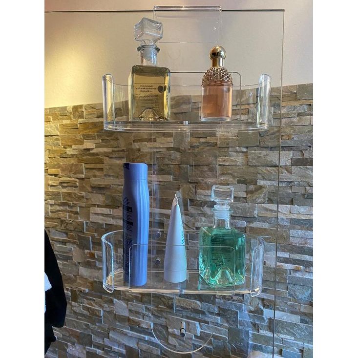 Doucheplank, doucheplank, doucheplank om op te hangen, met 2 planken, zonder boren, acryl, roestvrij, douchemand om op te hangen, met haken