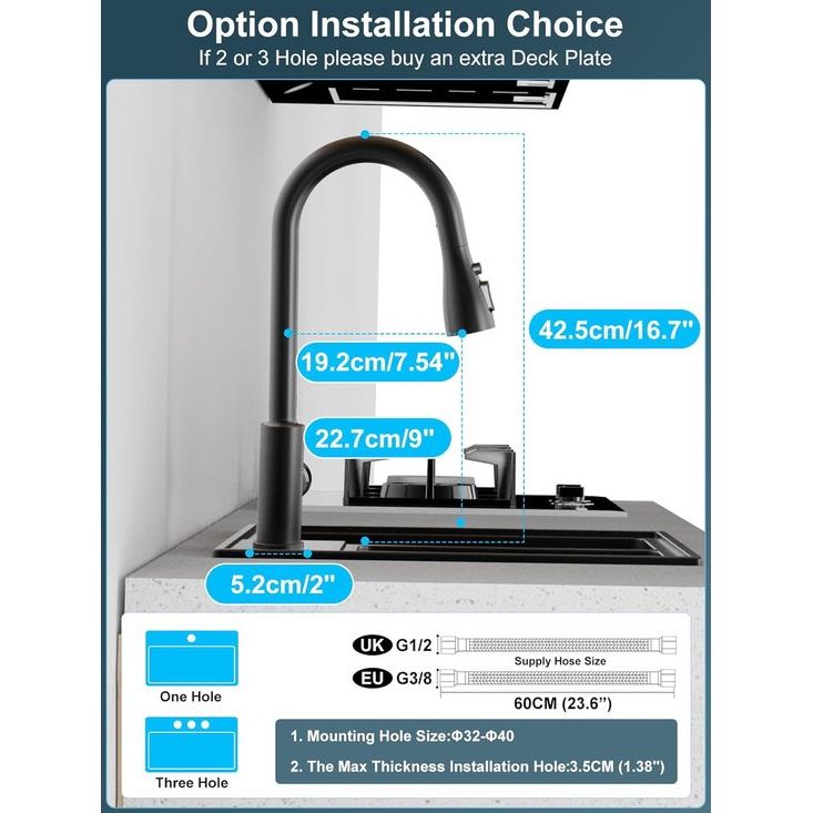Waterkraan voor de keuken, uittrekbare keukenkraan, hogedruk keukenkraan, mengkraan voor spoelbak, roestvrij staal, 360 graden draaibaar, 4 sproeifuncties, zwart