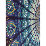 blue colour mandala wall tapestry, psychedelic Indian peacock bed linen, Bohemian, hanging flower pattern bed, Hippie tapestry