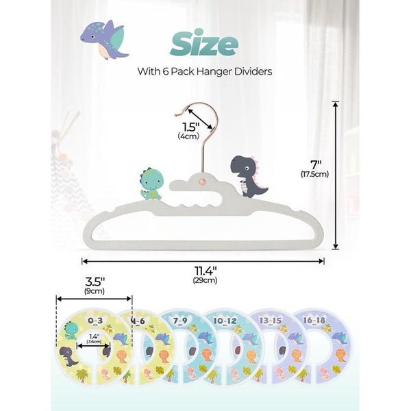 Pak van 30 fluwelen kleerhangers voor baby's (29 cm breed) - kinderkleerhangers met roségouden haken, antislip fluwelen kleerhangers voor kledingkast, 360° draaibare haken, voor baby-/peuter-/kinderkleding (grijs)