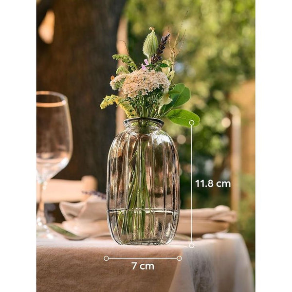 Kleine glazen vazen - set van 6 - vintage stijl - ronde & stabiele bloemenvazen - vaatwasmachinebestendig - perfect voor bruiloft tafeldecoratie (grijs)
