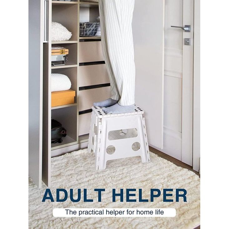 33 cm opstapkruk, inklapbaar, wit, opvouwbare kruk, draagbare klapstoel, voetenbank, vouwkruk, tot 136 kg, voor volwassenen