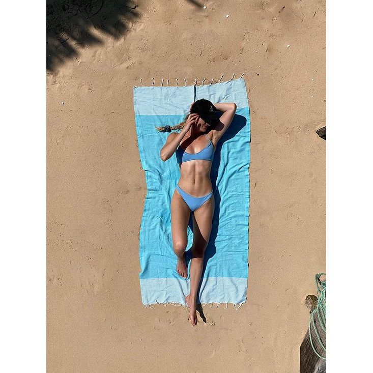XXL 2X Fouta strandhanddoek handdoek saunahanddoek badhanddoek hamamdoek yoga deken pestemal in aqua & pastelgrijze kleuren als cadeauset extra groot, 100 x 200 cm