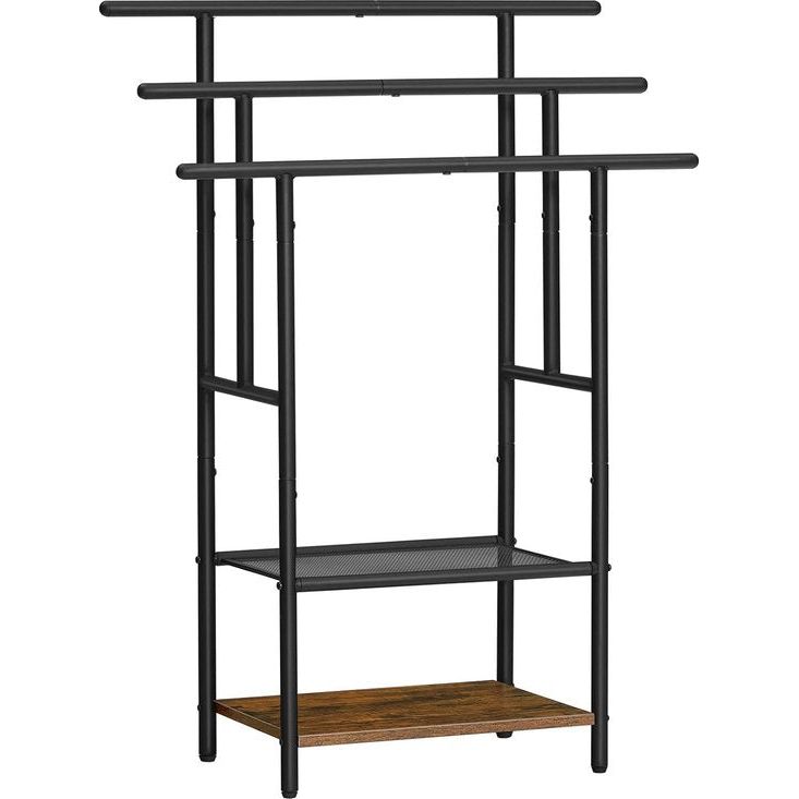 Hand Towel Rail Standing with 3 Towel Rails Bath Towel Holder 2 Open Shelves Space Saving Dark Brown/Black