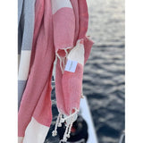 XXL 2x Fouta strandhanddoek, handdoek, saunahanddoek, badhanddoek, hamamdoek, yogadeken, pestemal, dames en heren, in koraal en aquakleuren, als cadeauset van 2, extra groot, licht, 100 x 200 cm