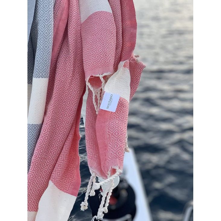 XXL 2x Fouta strandhanddoek, handdoek, saunahanddoek, badhanddoek, hamamdoek, yogadeken, pestemal, dames en heren, in koraal en aquakleuren, als cadeauset van 2, extra groot, licht, 100 x 200 cm