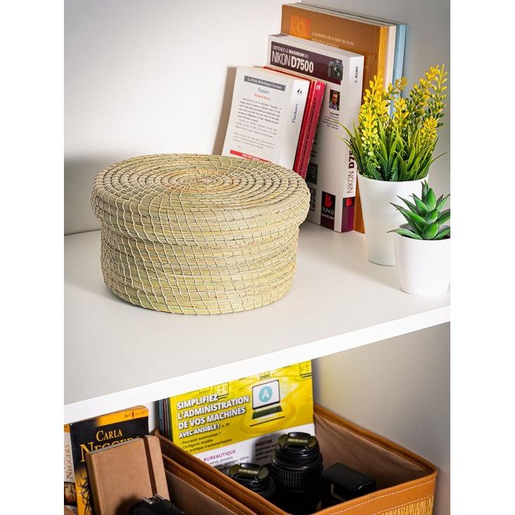 Opbergmand met deksel - 22 x 22 x 11 cm - Handgemaakte decoratiemand en dienblad - Voor opslag in de badkamer - Perfecte opslag van speelgoed - Deksel dient als dienblad