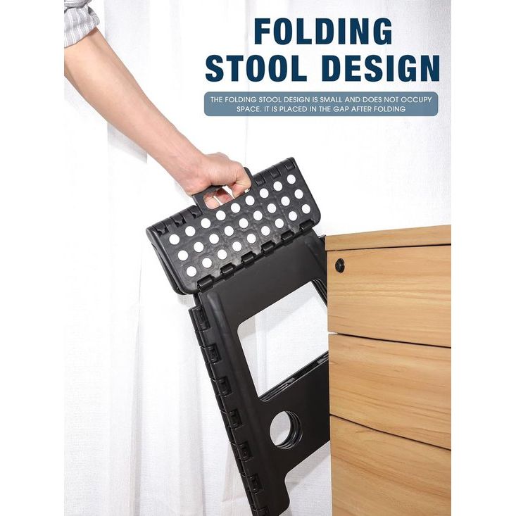 Opstapkruk, 40 cm, zwart, opvouwbare kruk, opstapkruk, draagbare klapkruk, inklapbaar, badkruk, klapstoel, voetenbankje, tot 136 kg, voor volwassenen