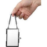 Set van 4 mini-rechthoekige fotolijsten van metaal en glas, hangende glazen fotolijst, geometrisch ornament, plantenmonsterclip, voor geperste bloemenfoto's, zwart