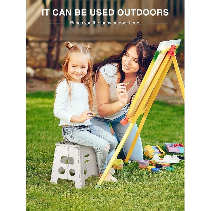 33 cm opstapkruk, inklapbaar, wit, opvouwbare kruk, draagbare klapstoel, voetenbank, vouwkruk, tot 136 kg, voor volwassenen