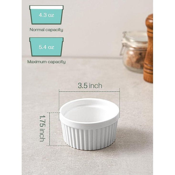 Creme Brulee Kommen 6 Set, 120 ml Non-stick Gecoate Soufflé Ramekins, Ovenvaste Souffle Ramekins, Ragout Fin Bowls, Ovenvaste Creme Brulee Kommen, Porselein Ramekins 8.9X4.4cm/Wit
