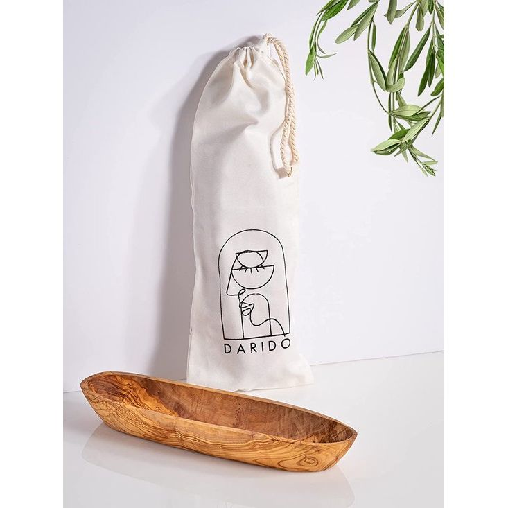 Fruitschaal van natuurlijk olijfhout, handgemaakt, 30 x 10 cm, olijfhouten kom voor het huishouden, 30 x 10 cm, houten schaal, decoratie, olijfhouten schaal voor fruit, brood en gebak, decoratieve schaal van hout